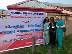 Ross D. Williams (right), a 2017 graduate of Loyola University Chicago School of Law who will be joining Reed Smith as an associate this month, joined a mission trip to Nigeria in March for the firm’s pro bono client, Global Image Foundation Inc. Williams’ wife, Dr. Shannae Williams (center), is GIF’s chief development officer. They’re joined in this photo by GIF CEO Dr. Mfonobong Essiet. The mission performed more than 120 surgeries, 90 dental procedures, 274 checkups and vision screenings for more than 1,100 residents. As part of the mission, doctors performed the region’s first-ever laparoscopic surgery and donated the equipment to the host facility. 