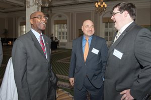 (From left) Martin P. Greene of Greene and Letts shares a laugh with Cook County Circuit Judge Robert W. Bertucci and attorney Conor P. McCarthy during St. Ignatius College Prep’s 33rd annual Law Luncheon. Greene received the “Alumni Award for Excellence in the Field of Law.” Judge William J. Bauer of the 7th U.S. Circuit Court of Appeals received the “Award for Excellence in the Field of Law.” About 350 people attended the event at the Union League Club. 