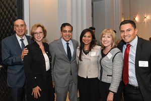 The Chicago Bar Association hosted an open house event Sept. 18 to introduce its president and Young Lawyers Section chair, each installed this summer. Pictured from left to right are CBA Executive Director Terrence M. Murphy; Karen Litscher Johnson, director of the Illinois Supreme Court’s Minimum Continuing Legal Education  Board; Jesse Ruiz, a deputy Illinois governor; Aurora A. Austriaco, a partner at Valentine Austriaco & Bueschel; Lake Forest sole practitioner Sally J. McDonald; and Octavio Duran, principal at Duran Law Offices.