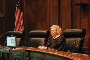 Chief Justice Anne Burke conducts a virtual swearing-in ceremony on May 7 for 336 newly admitted attorneys.