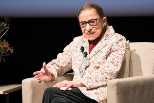 Supreme Court Justice Ruth Bader Ginsburg speaks to the audience at Reva and David Logan Center for the Arts at the University of Chicago on Sept. 9. Ginsburg expressed the hope that partisanship could be removed from the Supreme Court confirmation process.