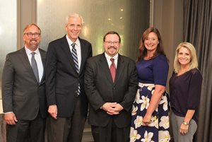 The Illinois Association of Defense Trial Counsel (IDC) held its annual meeting and awards luncheon June 8 at the East Bank Club. Pictured (left to right) are the members of the executive committee for 2018-19: Terry A. Fox, secretary/treasurer, of counsel Flaherty & Youngerman; William K. McVisk, president elect, partner at Tressler; Bradley C. Nahrstadt, president, partner at Lipe Lyons Murphy Nahrstadt & Pontikis; Nicole D. Milos, first vice president, partner at Cremer Spina Shaughnessy Jansen & Siegert; and Laura K. Beasley, second vice president, partner at Joley Oliver & Beasley in Belleville.