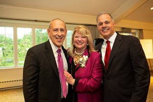 The North Suburban Bar Association honored Cook County Circuit Judges Catherine Marie Haberkorn and Stuart Paul Katz at its May 30 Judges’ Night event at the North Shore Country Club in Glenview. Katz (left) and Haberkorn (center) are joined in this photo by  NSBA President Richard L. Pullano, a partner at Pullano Law Offices. 