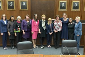 The American Bar Association’s Commission on Women in the Profession and the Women’s Bar Association of Illinois hosted a daylong summit, Advancing Women in the Law, March 3 at the Dirksen Federal Courthouse. Pictured (left to right) are the faculty, chairs and steering committee members for the program: Jayne Rizzo Reardon, Aurora A. Austriaco, Chief 7th Circuit Court of Appeals Judge Diane P. Wood and U.S. District Judge Virginia M. Kendall, Mary L. Smith, Chief U.S. District Judge  Rebecca R. Pallmeyer, Chief U.S. District Judge of the Central District of Illinois  Sara Darrow and Chief U.S. District Judge of the Southern Illinois Nancy Rosenstengel, Corinne C. Heggie, Kenya Jenkins-Wright and Judy Perry Martinez.