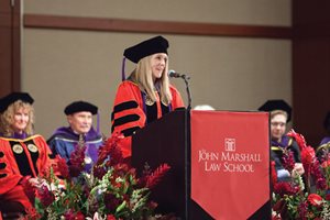 During her valedictory address at the commencement for The John Marshall Law School at the Hyatt Regency, Catherine Durkin Stewart discusses the support system that her friends and family gave her during her time studying at JMLS. 
